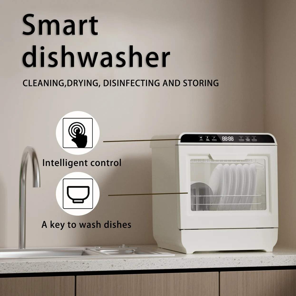 Smart Mini Automatic Freestanding Dishwasher for Dishwashing Sterilization Portable Dishwasher Machine for Home and Hotel Use