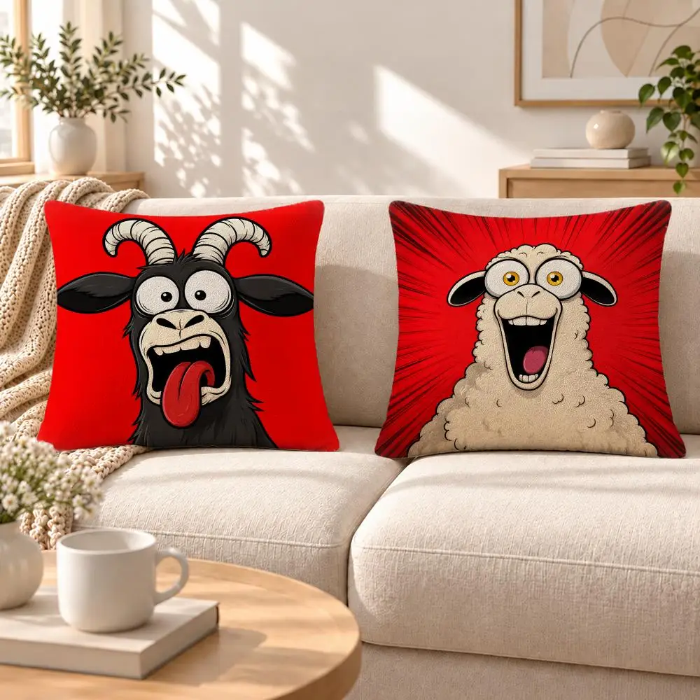 Art Animals Are Screaming Cushion Cover Soft Short‑Plush Pillowcase, Decor for Sofa & Bedroom, Perfect Holiday Gif