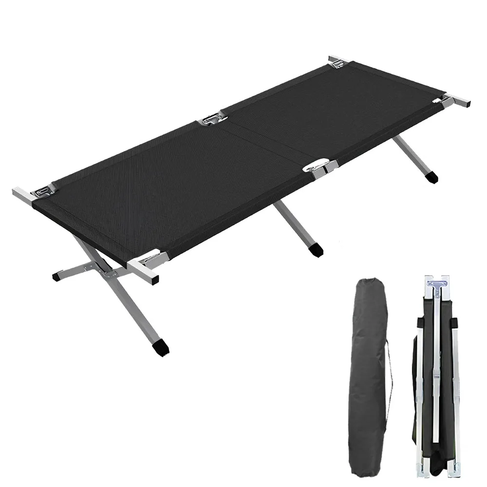 Cama plegable de camping con estructura de tubo de acero, tela Oxford gruesa, cama portátil para exteriores, patas en forma de X, estable para camping, senderismo, pesca, cama para invitados con bolsa