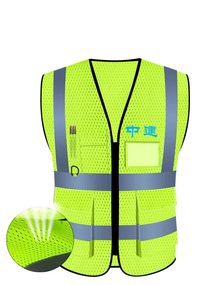 Printable LOGO High Visibility Reflective Safety Vest Summer Breathable Grid Construction Worker Work Safety Vest