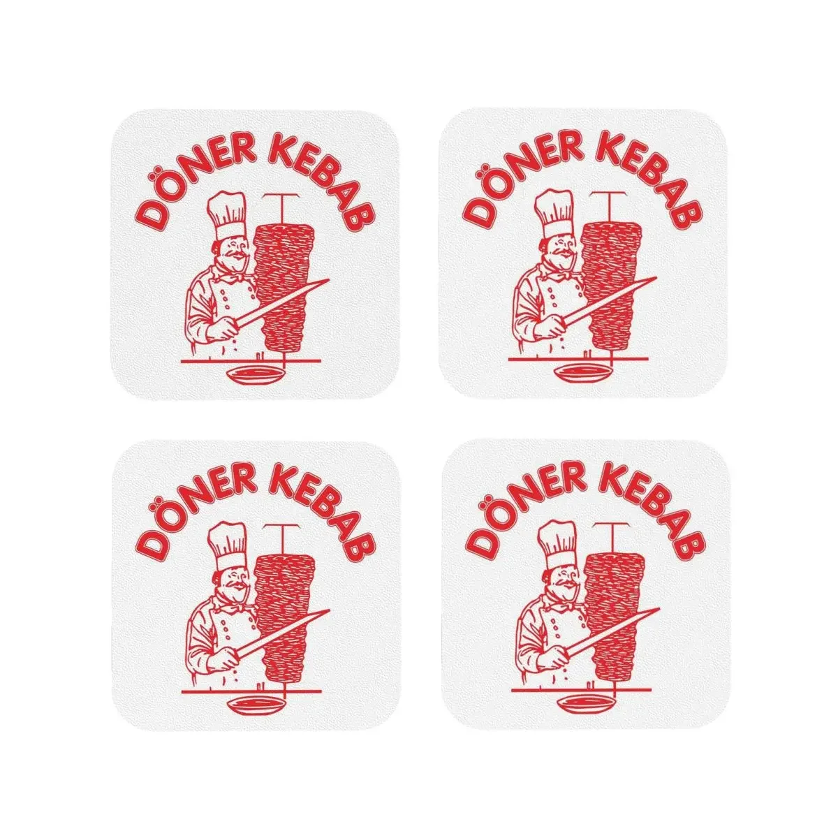 Funny Doner Kebab Cartoon Coasters Kitchen Placemats Waterproof Insulation Cup Coffee Mats For Home Tableware Pads Set of 4