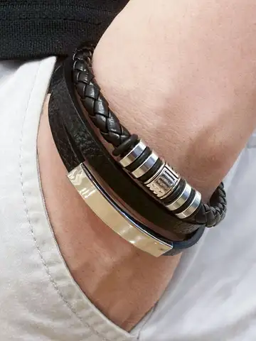Trendy Leather Bracelets For Men Stainless Steel Bracelet 21CM Multilayer Braided Rope Bracelets for Male Jewelry Gifts