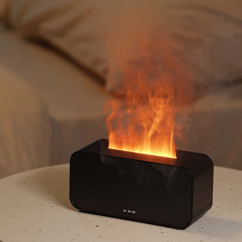 USB Essential Oil Humidifier with LED Flame Effect, 7-Color Timer & Cool Mist for Home/Office Desktop