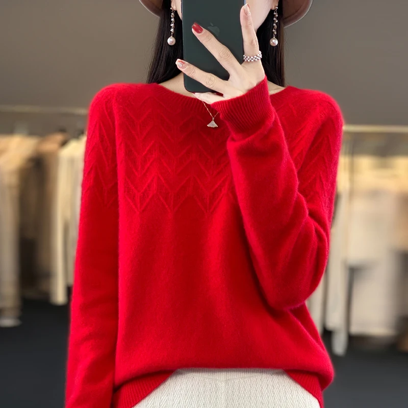 Autumn and winter new sweater ladies high-end first-line ready-to-wear Merino wool round neck solid color warm sweater