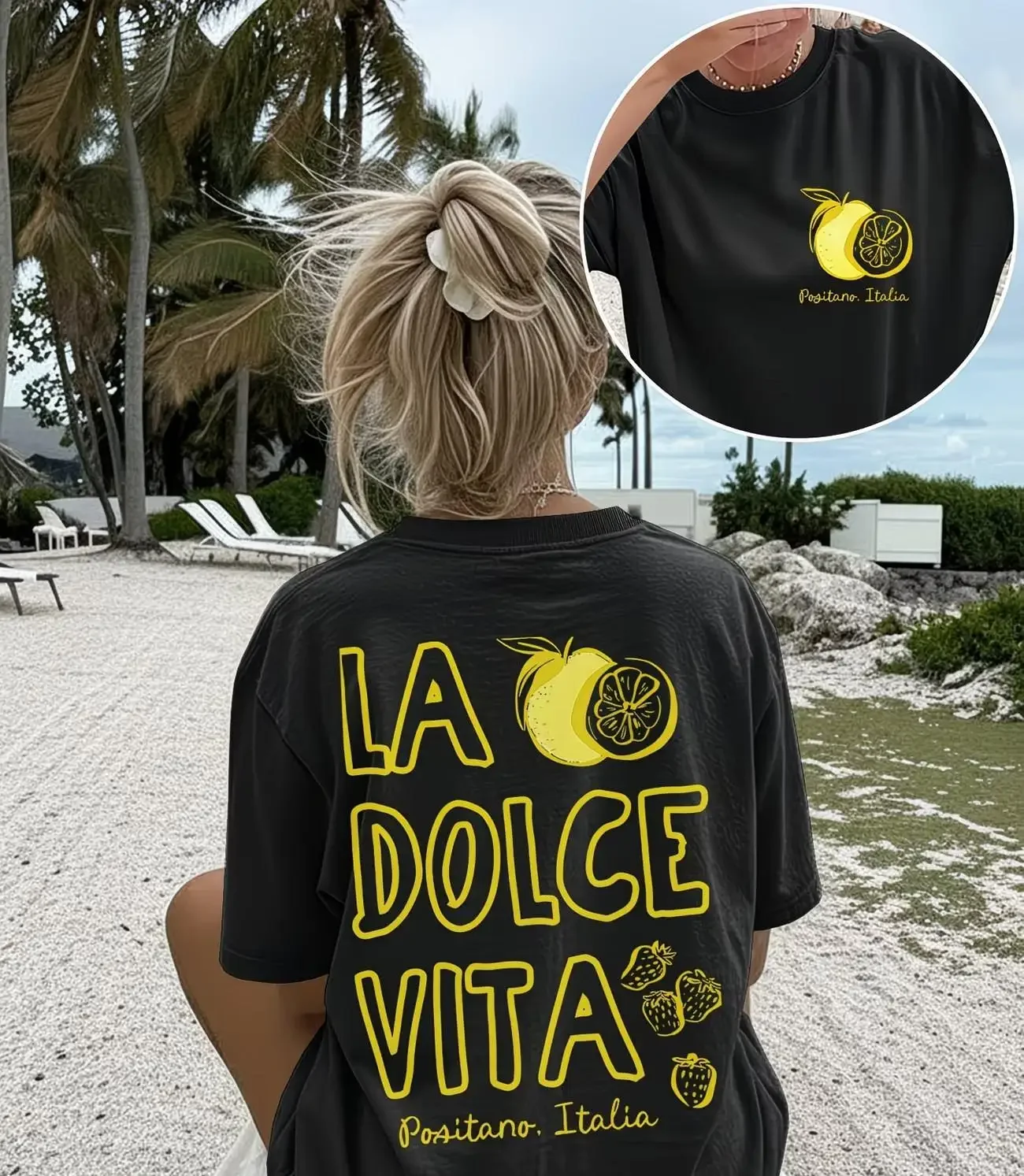 Vintage Positano Italia Lemon Printed Women's T-shirt Trendy Italian Fruit Harajuku Summer Casual Short Sleeved Women's Clothing