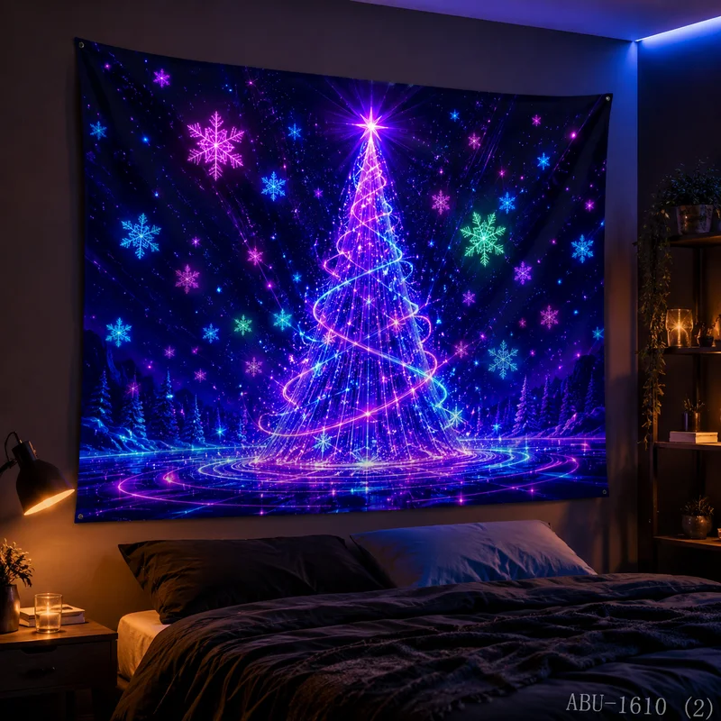 VIKAMA Star Gift Box Christmas Tree Snowflake Christmas Tapestry Background Hanging Cloth Living Room Decoration