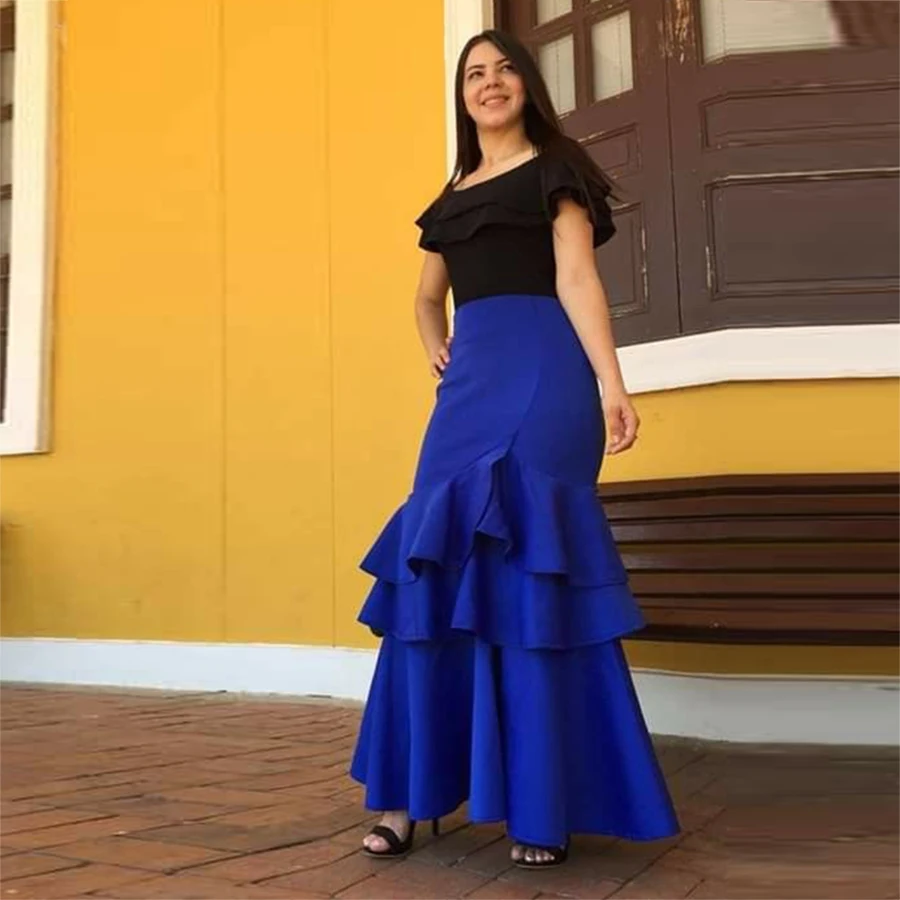 Imagem -02 - Saia Longa em Camadas para Mulheres Vestido de Cetim Trompete até o Chão Roupa Formal Senhora Saias Elegante Convidada de Casamento e Festa