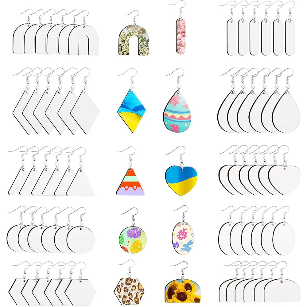 

60pcs Sublimation Earring Blanks 10 shapes Heat Transfer Sublimation Ornament Blanks with Earring Hooks Jewelry DIY Making