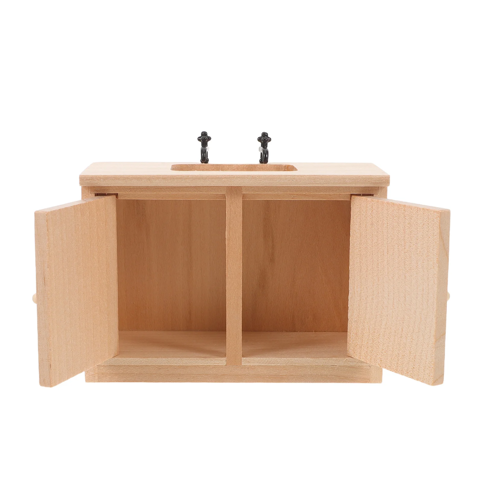 เฟอร์นิเจอร์ห้องน้ำจิ๋ว 1:12 ตู้อ่างล้างหน้าไม้สำหรับตกแต่งบ้านตุ๊กตา อ่างล้างจานในครัว ตู้จิ๋ว ห้องน้ำบ้านจำลอง