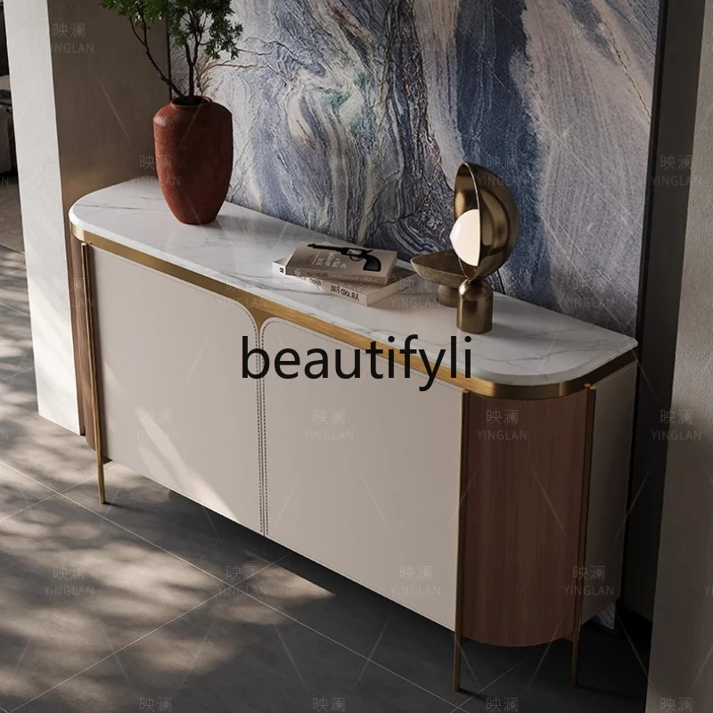 

Villa entrance cabinet entry modern light luxury entrance living room marble Italian wall decoration cabinet