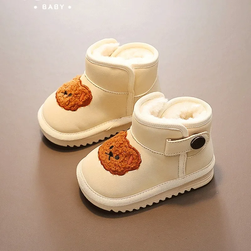 Autunno inverno neonate ragazzi stivali da neve bambini all\'aperto stivali di peluche fondo morbido antiscivolo Cartoon Bear Infant Toddler Shoes