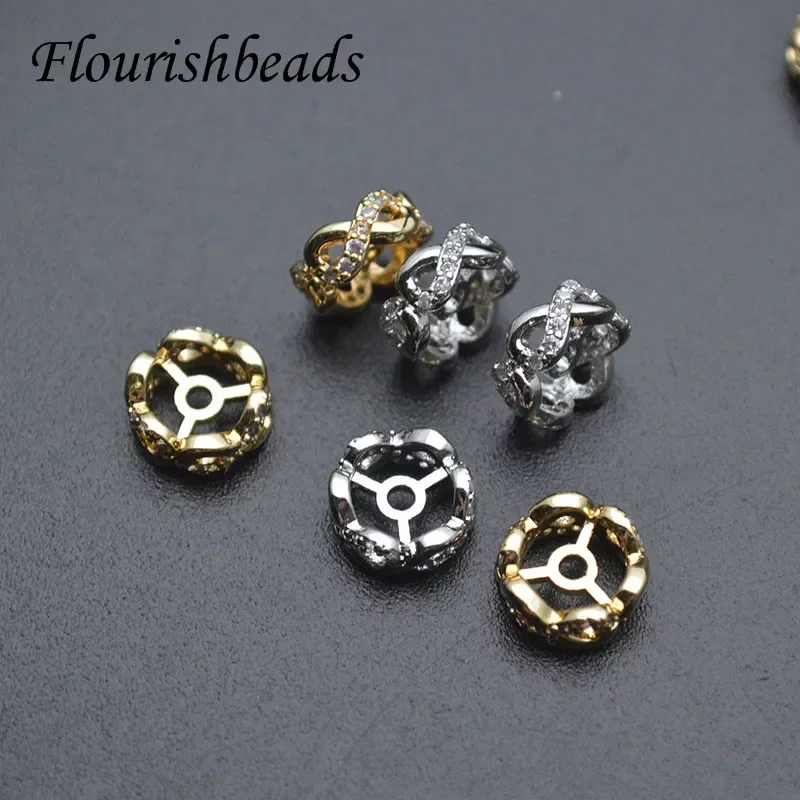 8/10mm Metal Flower Loose Spacer Beads CZ Paved Cap Trumpet Bead End Caps for DIY Jewelry Making Finding Supplies