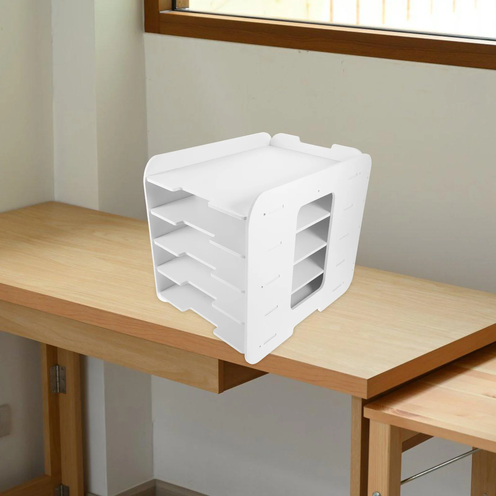 

File Shelf Storage Paper Display Stand Document Organizer Work Desk Brochure Rack WPC Tabletop Holder for Office Desktop