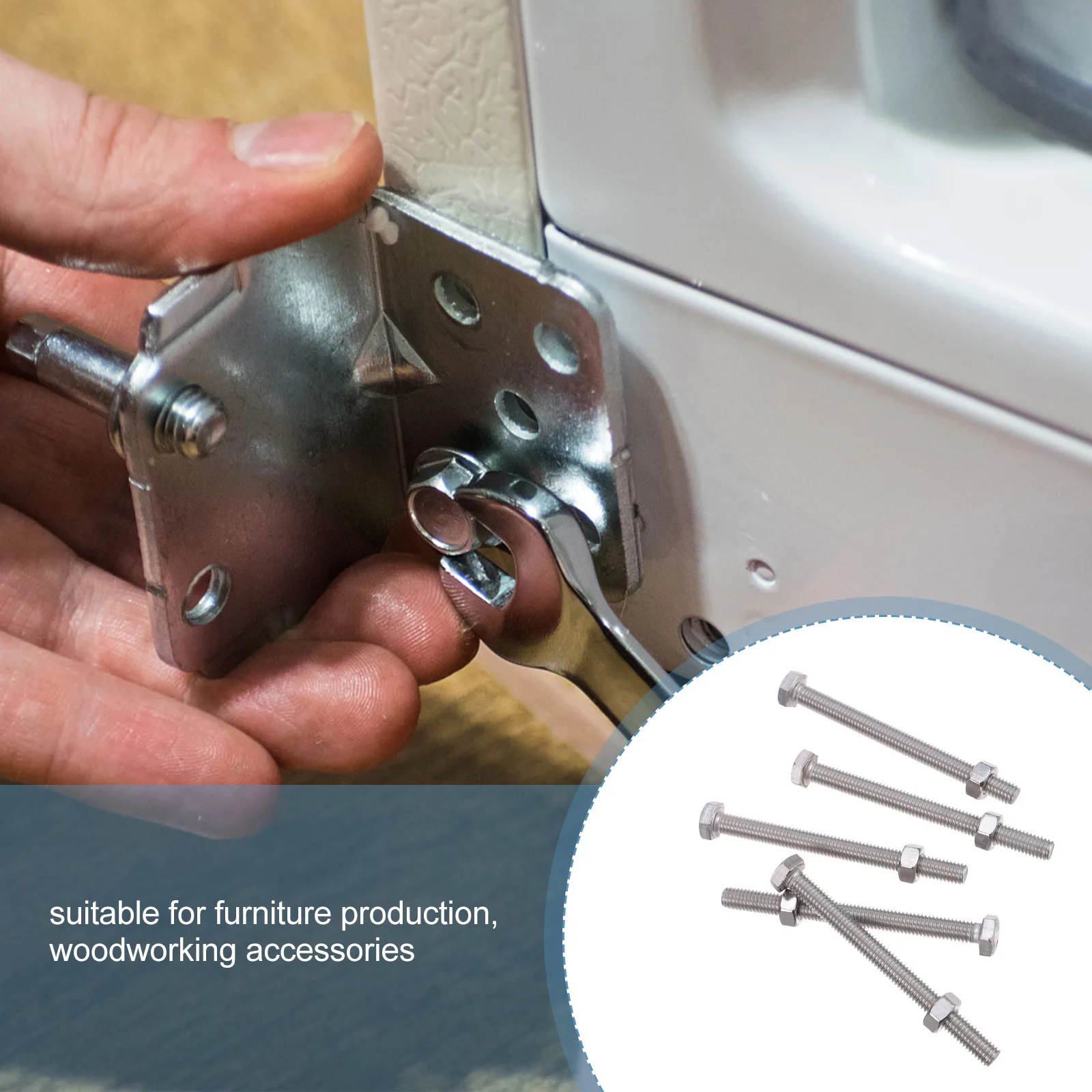 

10 set Stainless Steel Hexagon Head Bolts Nuts Screws Set High Hardness Corrosion Resistant Long Lasting Furniture Replacement