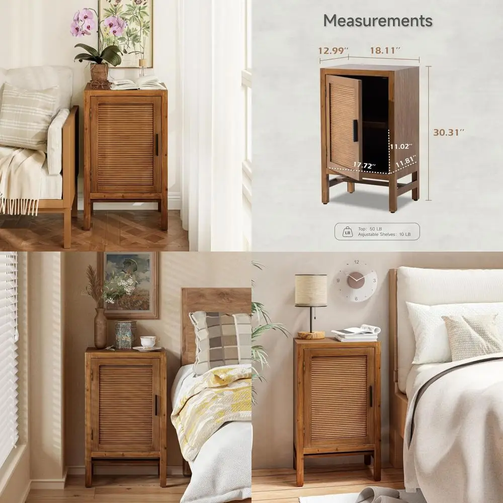 

Прикроватная тумбочка в деревенском стиле с 2 полками и планками, коричневый акцентный столик для хранения в спальне