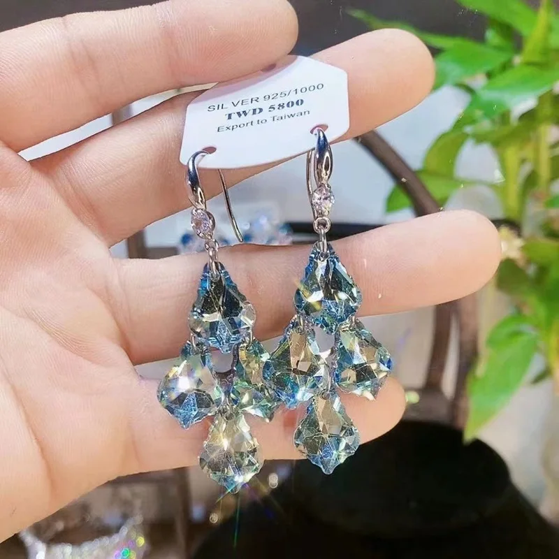Crystal earrings new style personality Korean temperament long net celebrity fashion earrings