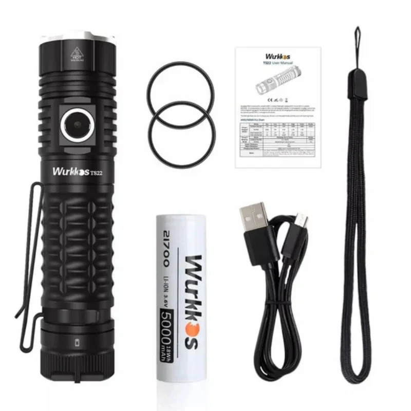 Wurkkos TS22 Rechargeable 21700 LED Flashlight XHP70.3 HI 90CRI 5000K 4500LM Magnet Tail Reverse Charging for Hiking