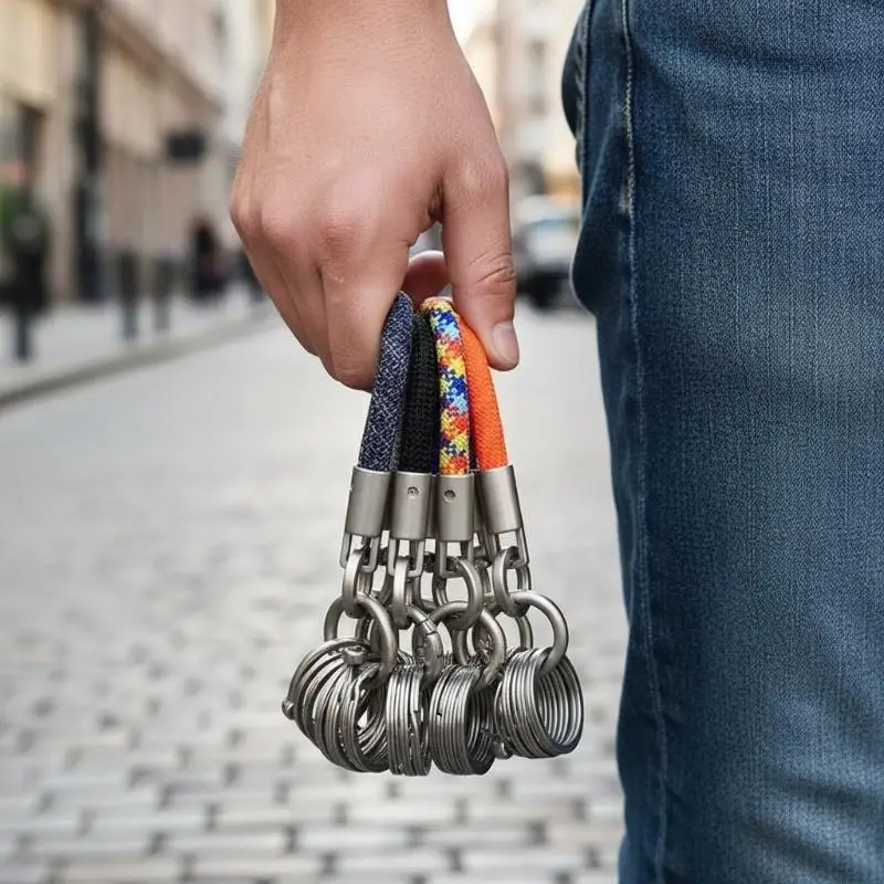 Short Lanyard Keychain Multifunctional Anti-Loss Classification Management Wear Resistant for Outdoor Hiking Backpack Pendant