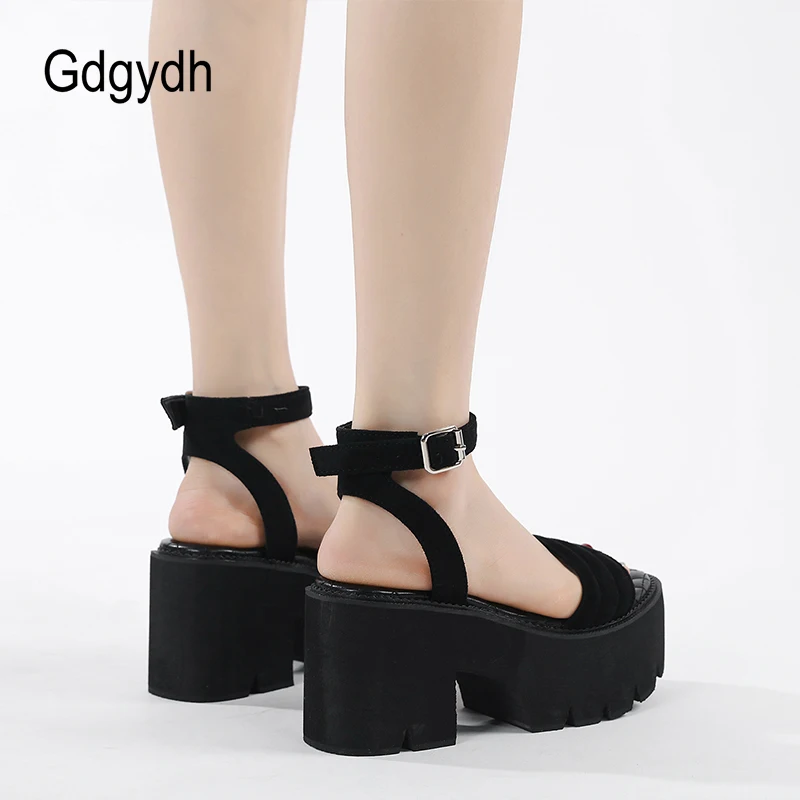 Gdgydh Faux Suede Women\'s High Platform Sandals Chunky Block Heels Open Toe Ankle Buckle Strap Backless Shoes for Party