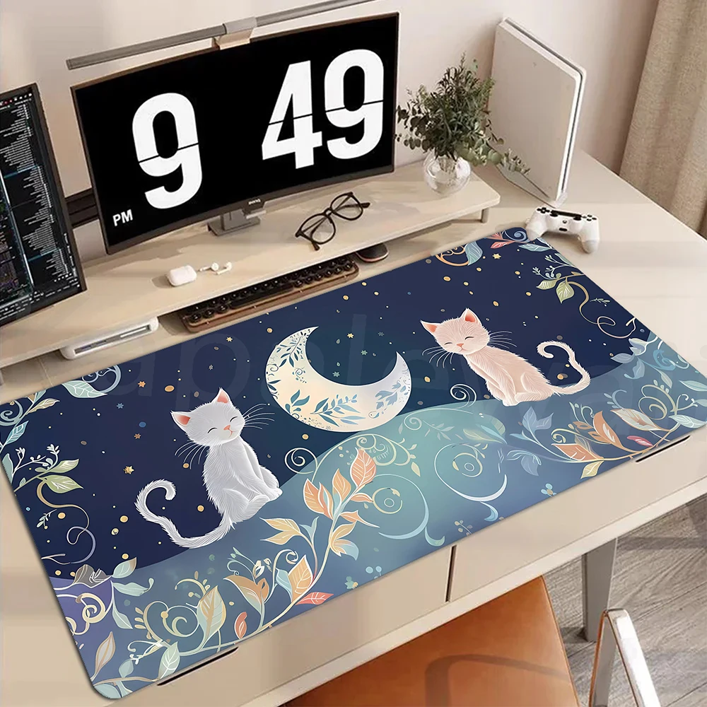 

Большой коврик для мыши, черно-розовый, с рисунком кота, аниме, кавайный дизайн, игровой коврик для мыши, аксессуары для стола, компьютерный стол, XL, мультяшные коврики для мыши