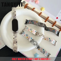 Fashion Cartoon Star Moon Cute Graffiti Pattern Metal Strap For Xiaomi Mi Band 10 9 8 Miband 9 Wrist Bracelet Replace Watchband