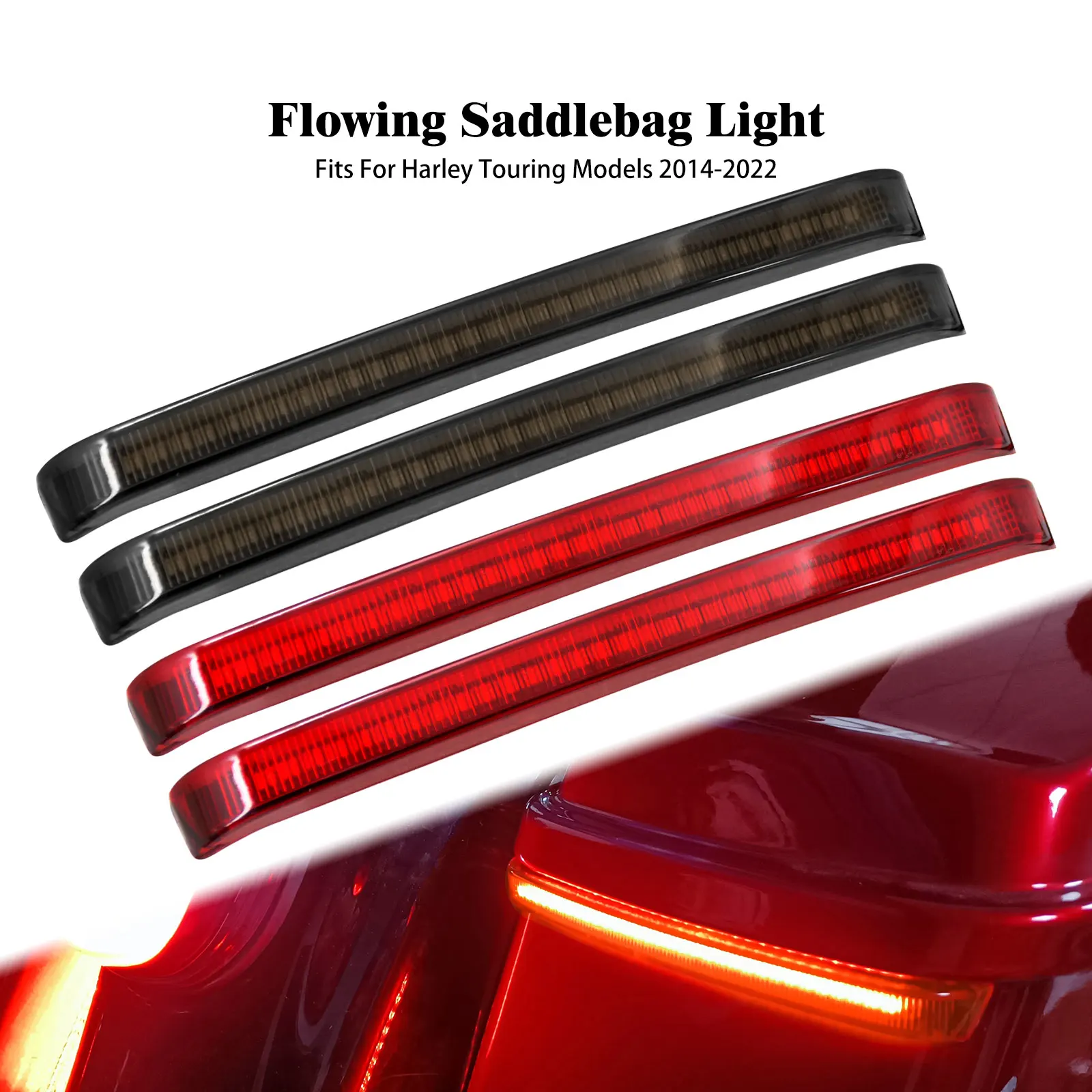 

Motorcycle Saddlebag Flowing Turn Signal Light Brake Indicator Red/Smoke For Harley Touring Road King Electra Street Glide 14-22