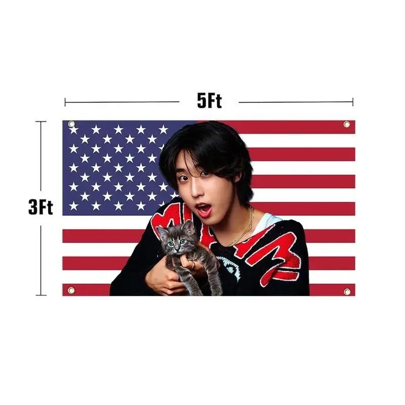 SKZ Han  Kitten Friends Kpop Theme Rectangular Tapestry Wall Hanging, 3x5ft Sturdy Wall Decor Room Art, Durable Polyester Resists Daily Wear Home Flag with Brass Grommets, Indoor Dorm Gift (Home