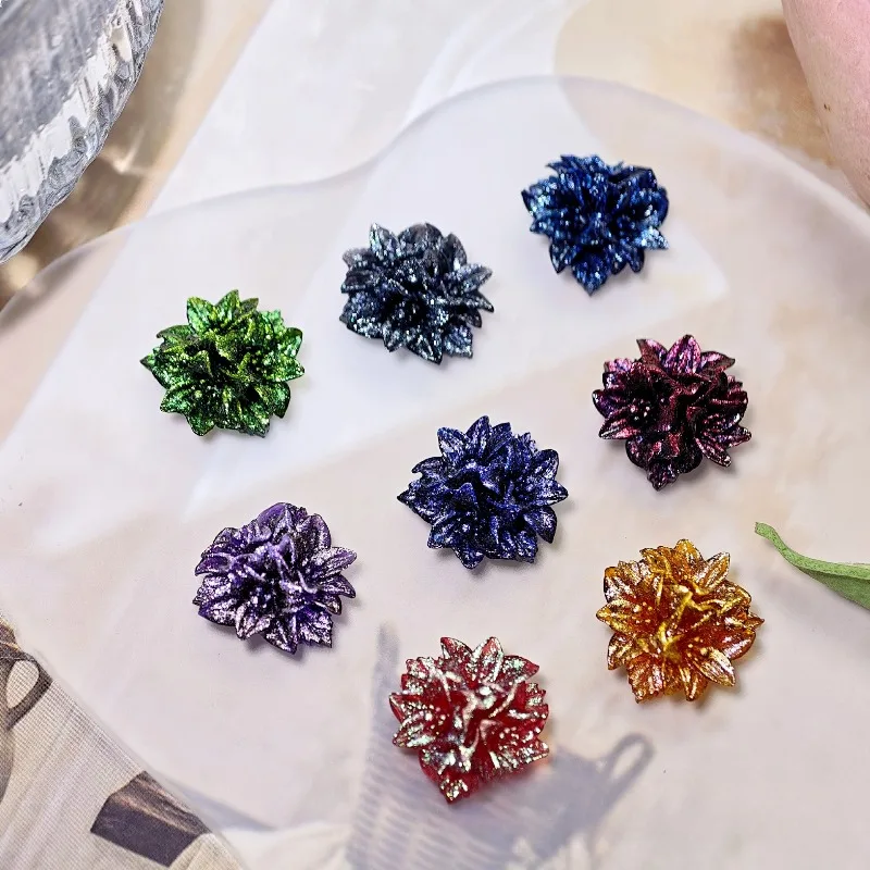 50pcs Holographic Glitter 3D Multi‑Layer Flower Resin Nail Charms Floral Cabochons DIY Manicure Ornaments For Press On Nails
