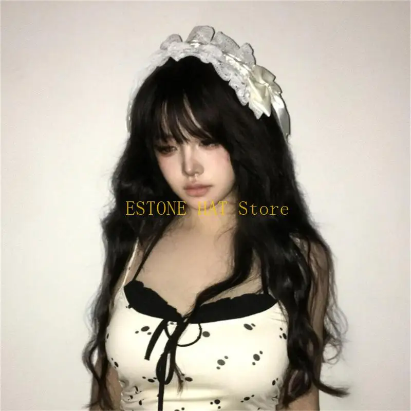 49mf Subkulturen Spitze Trim Haarband Anime Kostüm Haarband für Frauen Girl Party Headwrap 2000er Jahre Süßes Spitzen breites