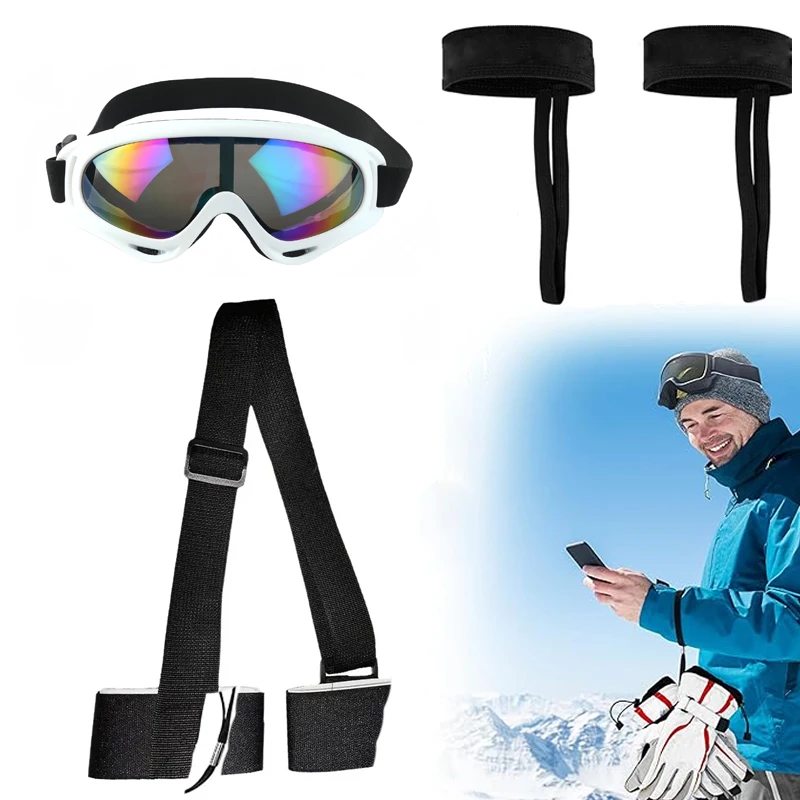 Ski Fixed Straps Adjustable Shoulder Strap with Gloves Elastic Wrist Straps Ski UV400 Protection Sunglasses for Skis Accessories