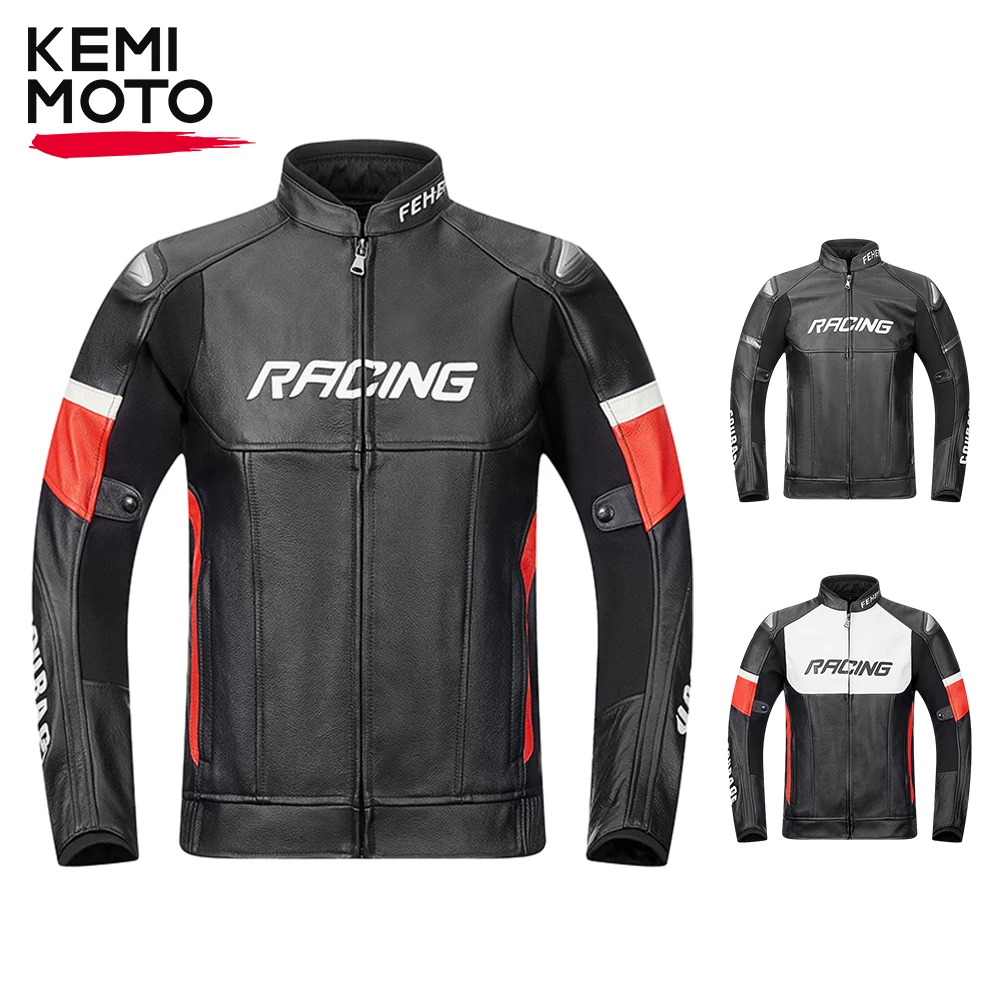 

Leather Men Jacket for Motorcycle Riding Motorcyclist Outdoor Racing Comfortable Removable Warm Liner Jacket Waterproof CE Gear