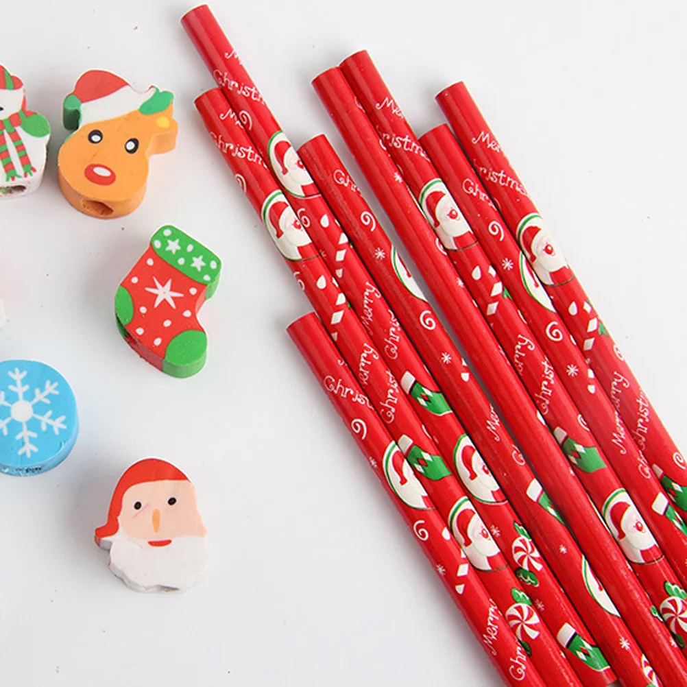 Imagem -06 - dos Desenhos Animados Lápis Lápis para com Borracha Material Escolar Borrachas de Natal Presente 24 Peças Crianças