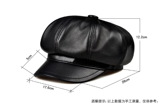 Retro Achteckige Echt Leder Hut männer Schaffell Leder Baskenmütze Lässige Mode Student Zunge Kappe Snapback Caps Für Männer – Detail 3