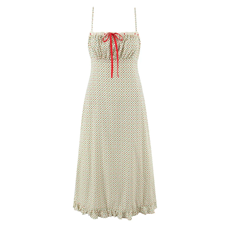 YENKYE Sexy Spaghetti Straps Floral Print Holiday Summer Dress Women New 2026 High Waist A-line Midi Casual Robe