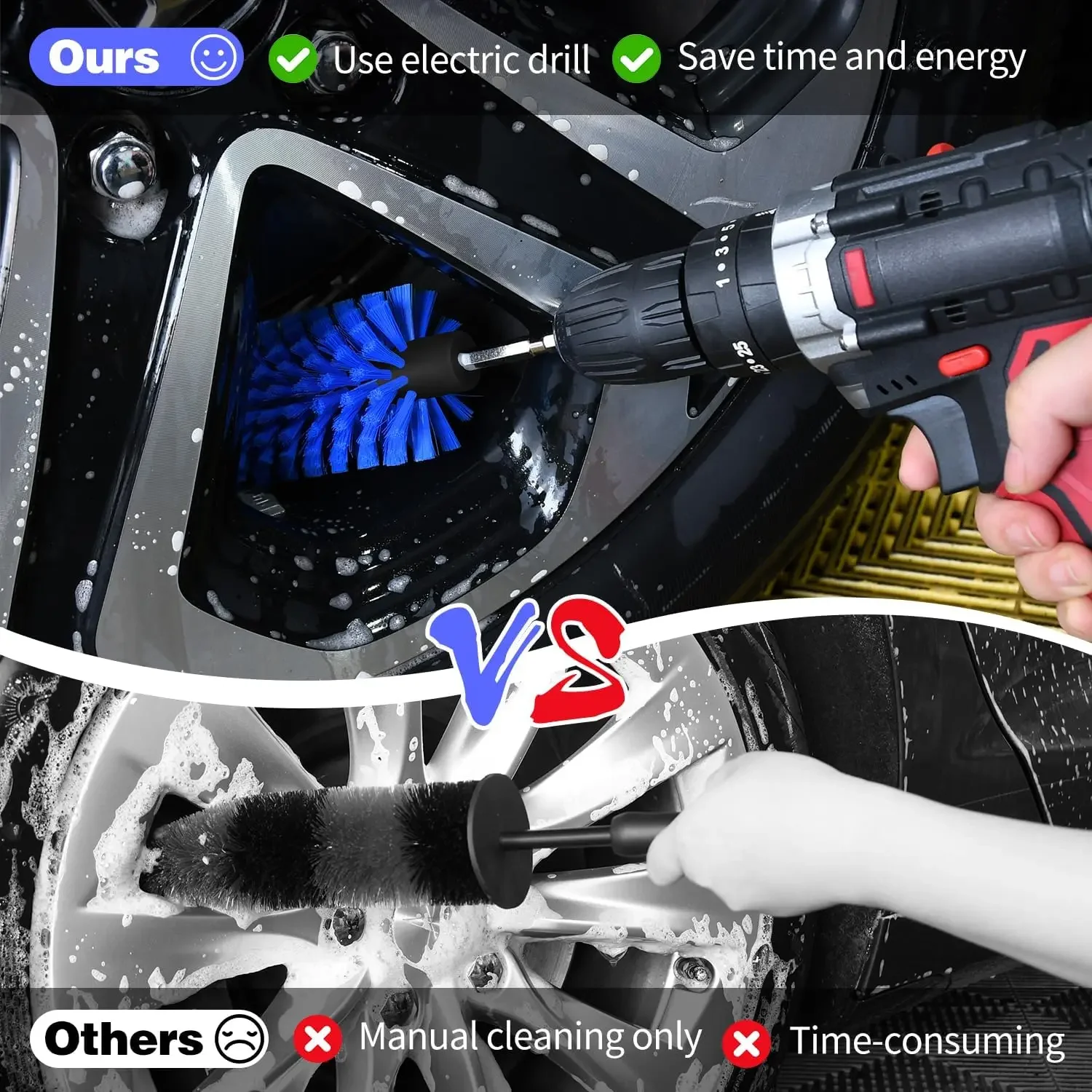 Wheel Brush, Soft Drill Wheel Cleaner Brush, Drill Brush for Car Wheel, No Scratches Highly Dense and Durable Car Wheel Brush