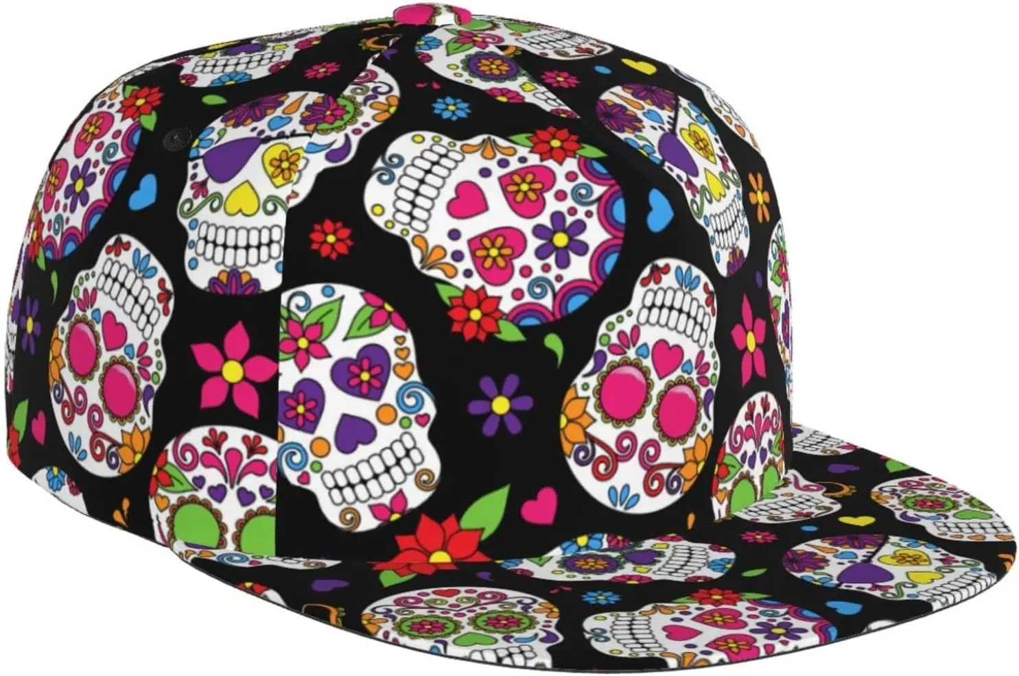 Colorful Sugar Skulls Baseball Cap for Men Women Classic Snapback Hat Hip Hop Style Flat Bill Brim Adjustable Visor Beach Tru