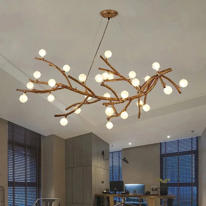 Vintage Led resin tree branch pendant lamp glass bubble ball light Creative dine Hanging Lamp Living Room Bedroom rustic lamp