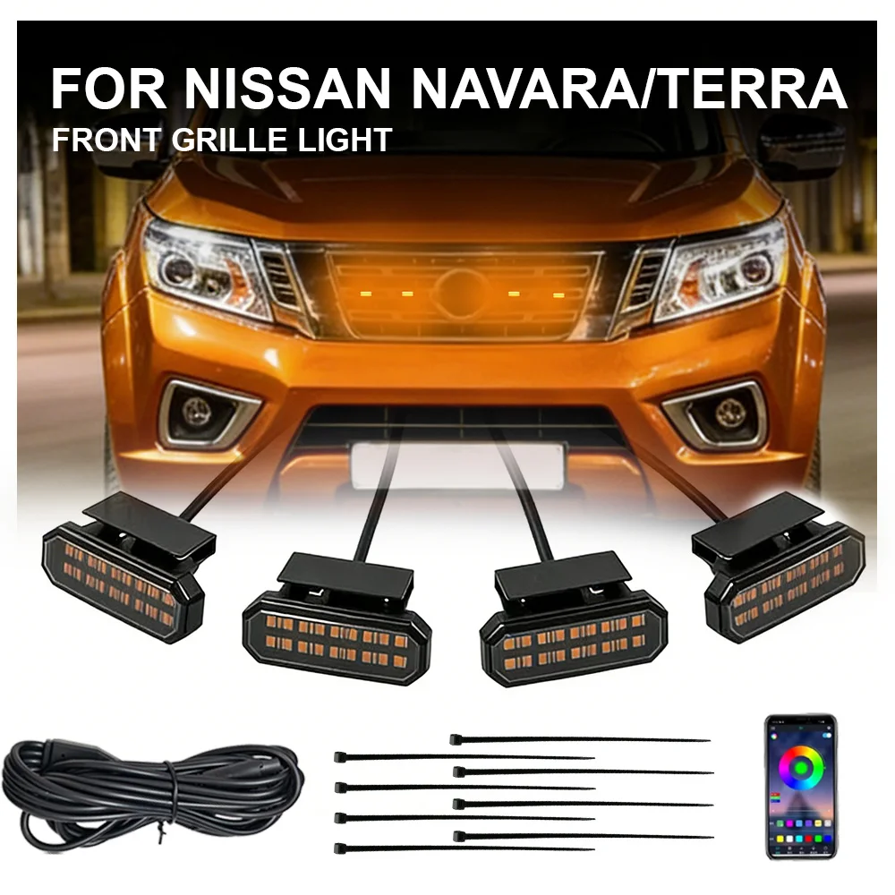 

FOR NISSAN NAVARA/TERRA 4PCS front grille lights Clip-On Front Grille LED Lights Amber Lighting Kit with Fuse & Wiring Harness