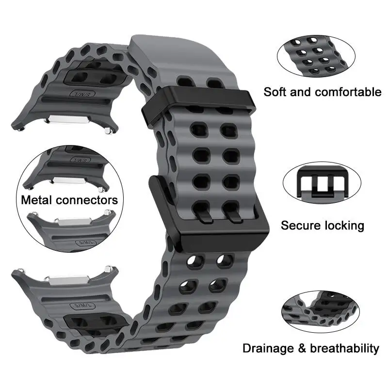 Silicone Watchband for Samsung Galaxy Smartwatch Ultra 47mm Two-Color Ocean Bracelet for Samsung Galaxy Ultra 47mm Watchstrap