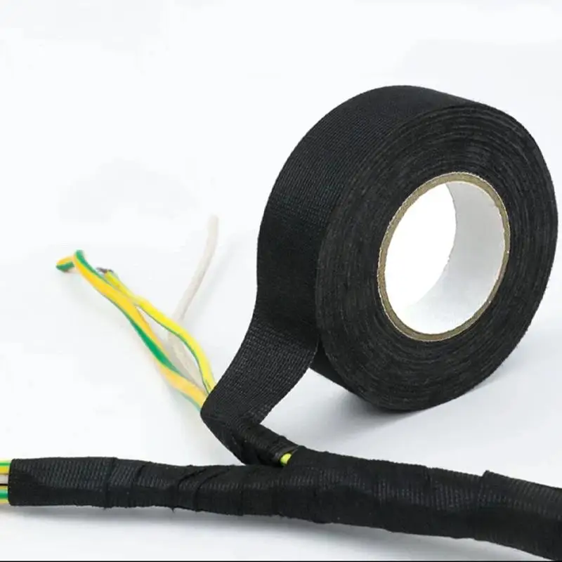 1 Roll 10M/15M/25M Car Wiring Harness Tape - Black Cloth Fabric Adhesive Tape For Auto Cable Looms Insulation Wrapping