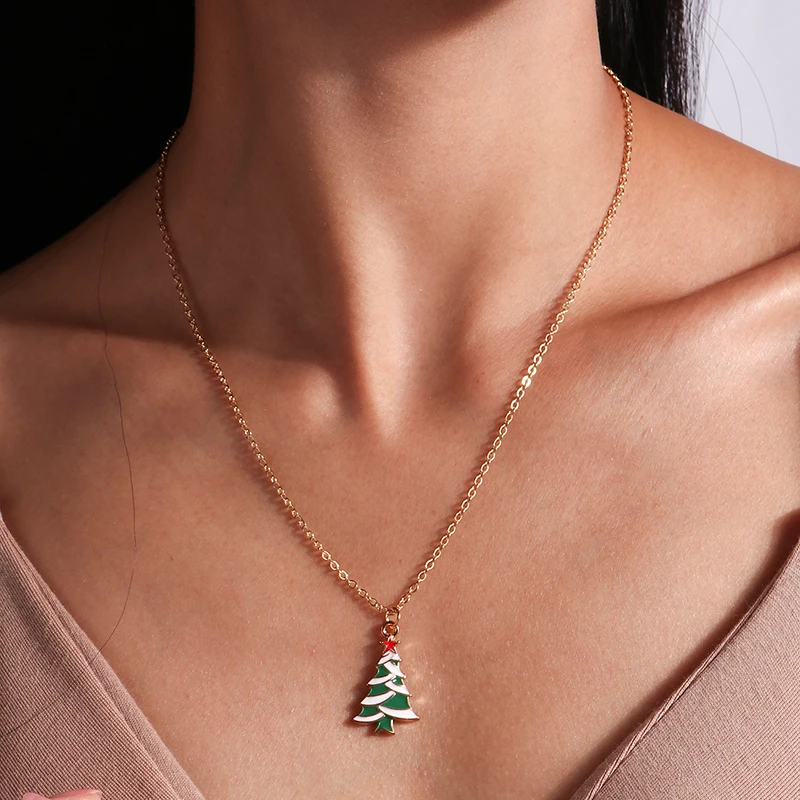 Aihua 3pcs4pcs Weihnachten Halsketten Emaille Weihnachtsbaum Glocke Santa Schneeflocke Halskette Anhänger für Frauen Geschenke Trendy Schmuck Set – Detail 6