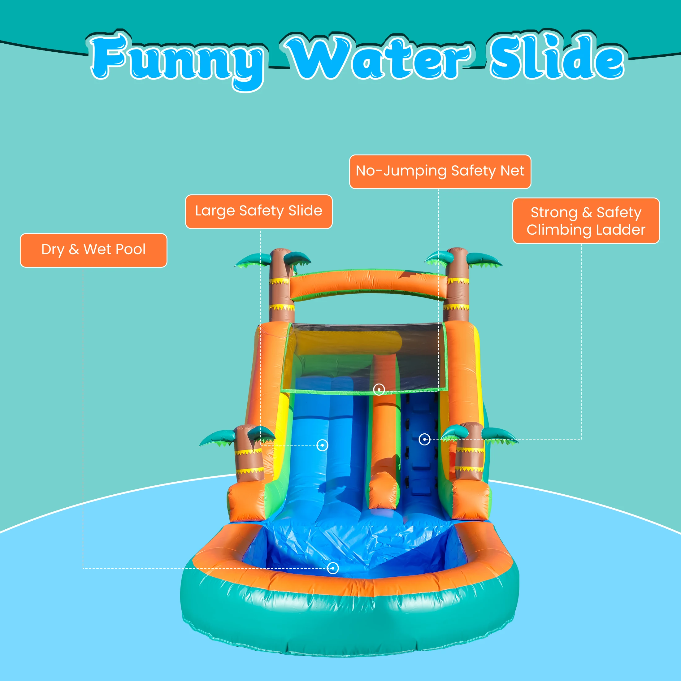 Aufblasbarer Pool, aufblasbare Sommer-Outdoor-Luft-Hüpfburg, Wasserspielgeräte, aufblasbare Doppelrutsche, Blasenball – Detail 5
