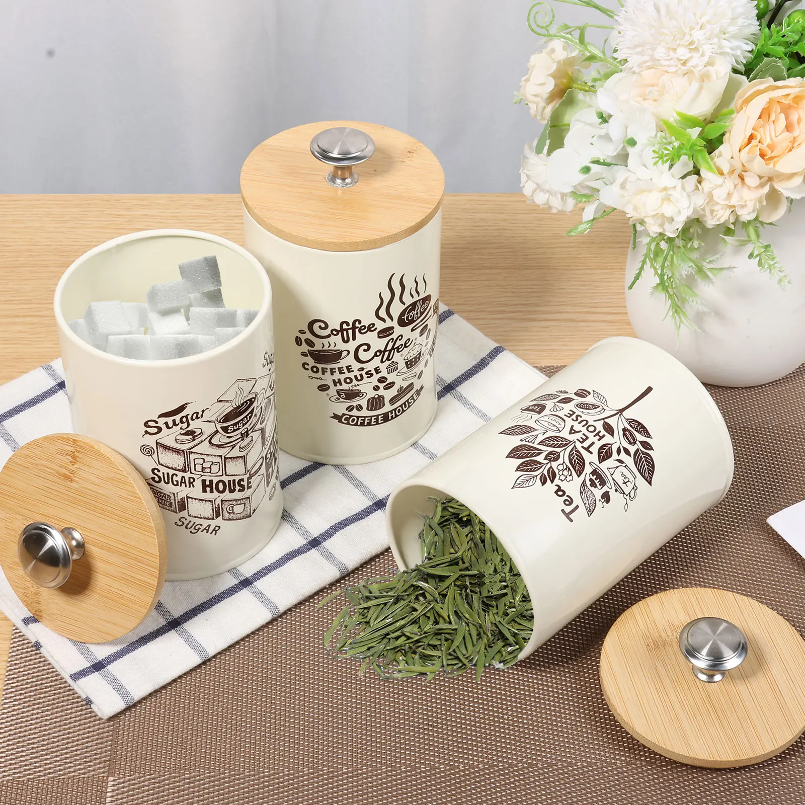 3 Stuks Thee Koffie Suikerbussen Met Deksel Metalen Voedselopslag Kan Veelzijdige Thee Koffie Suikercontainer Voor Keuken Opslag Leveranties