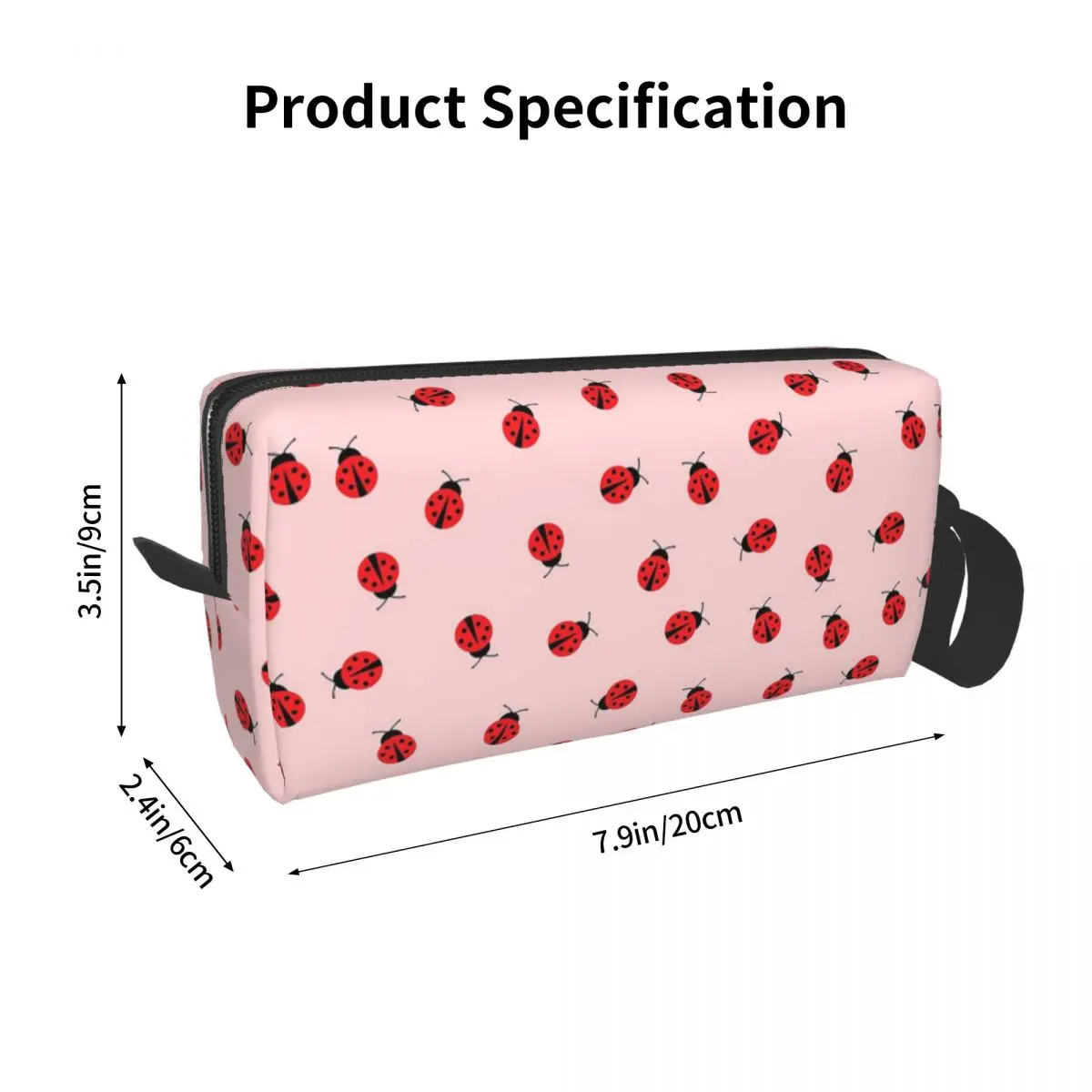 Cute Ladybug Pattern On Pink Background Makeup Bag Cosmetic Organizer Storage Dopp Kit for Women Beauty Travel Pencil Case