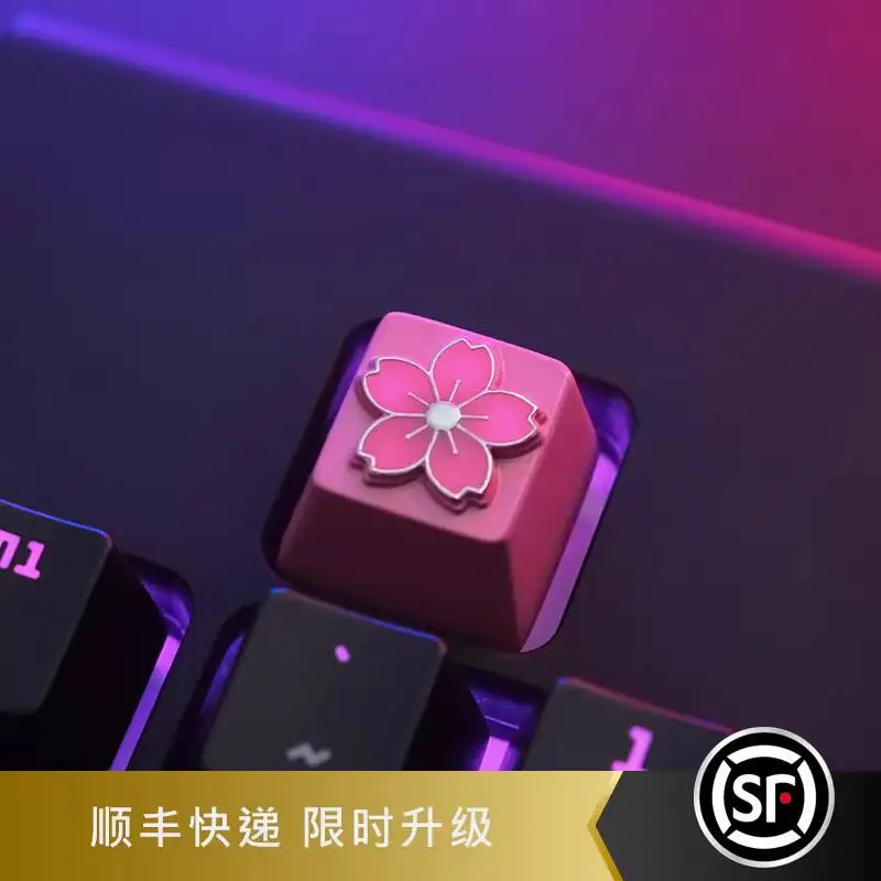 Keystone Cherry Blossom Keycap Pink Cute Soft Adorable Girl Mechanical Keyboard Zinc Aluminum Alloy Metal Personality Enamel