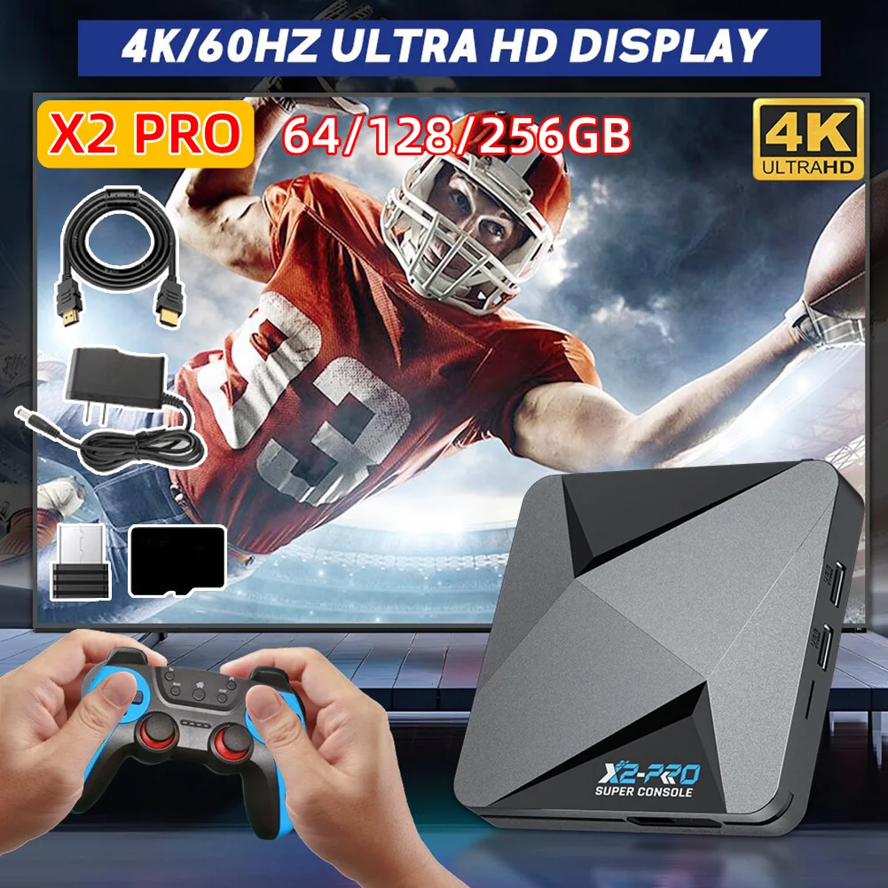 

X2 Pro Retro Video Game Console TV Box 100000+ Games with 2 Gamepads Super Console 4K 60+ Game Emulators for DC/Arcade/MAME/Sega