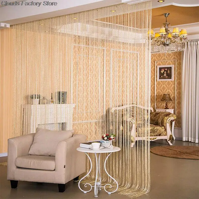 100x100CM Living Room String Curtain Shiny Tassel Silver Line Cortinas Solid Color Window Home Door Divider Curtain