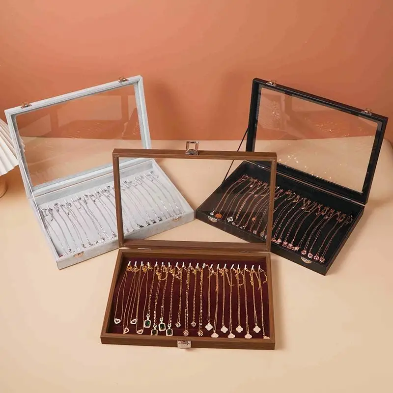 

Большая пылезащитная коробка для хранения украшений, органайзер для браслетов и серег, велюровый футляр для демонстрации ювелирных изделий (цепочек, колье)