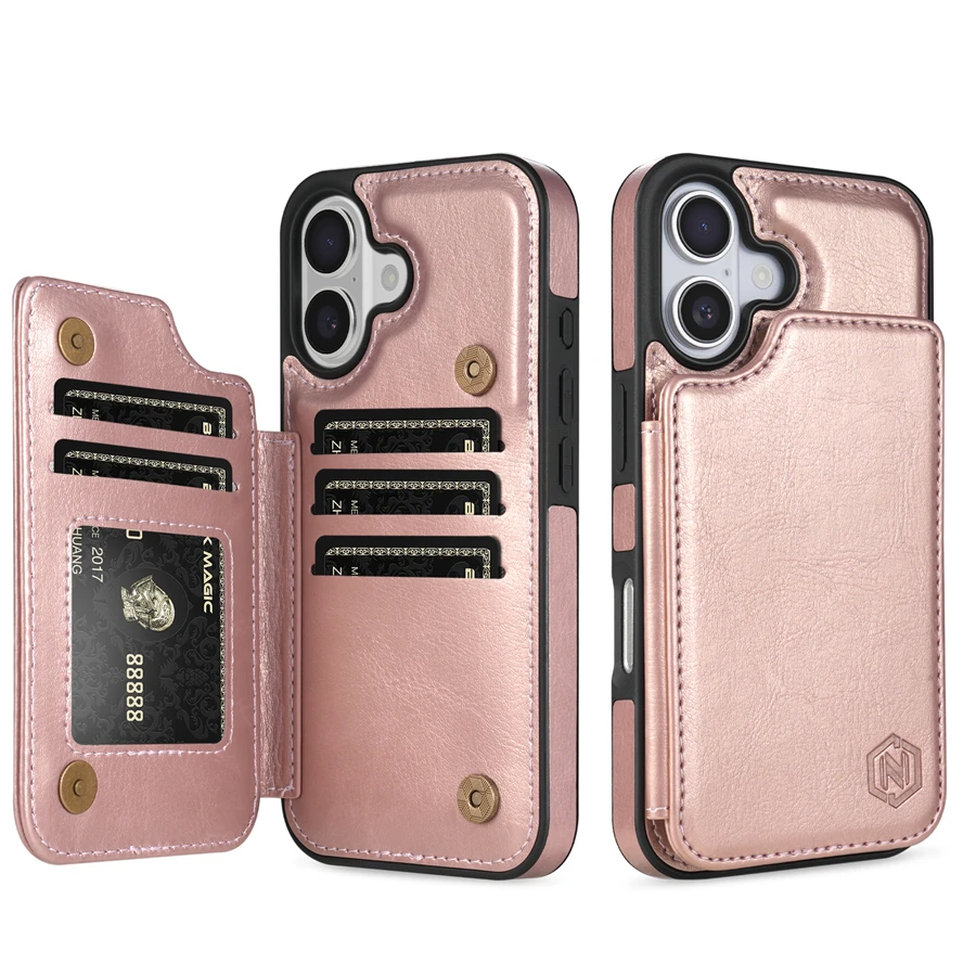 Portemonnee RFID-blokkerende laag bescherming anti-diefstal magnetische leren hoes voor iPhone Air 17 Pro Max 16e 15 Plus 14 13 12 11 kaarthouder