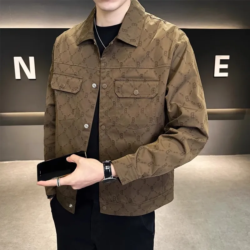 3XL Lente Herfst heren Jas Nieuwe Slim Fit Revers Gedrukt heren Korte Jas Knappe Mannen Mode Bovenkleding Mannen kleding